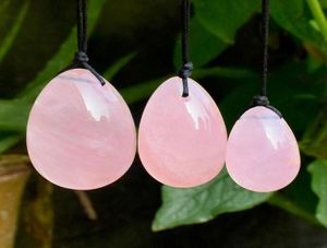 3st Natural Rose Quartz Yoni Eggs Borriced Jade Ball Rope Women Kegel träning bäcken muskel vaginal åtdragning kroppsmassage3196386