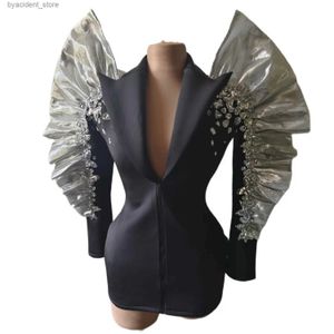 Abiti sexy urbani Strass scintillanti Maniche esagerate et Cantante sexy Ballerina Nightclub Danza jazz Come Performance Show Wear Feiji L240309