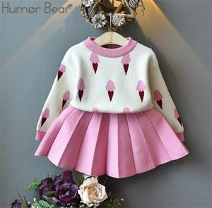 Humor Bear 2020 Winter Children Clothing Set Christmas Baby Girls Clothes Suit 2st SweaterPreated Dress Kids Clothes Outfits X06288163