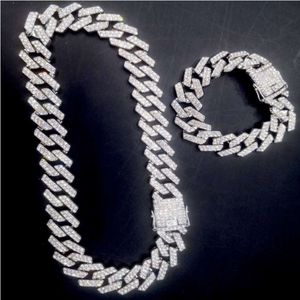 Hip Hop 20mm Bling Iced Out Cuban Link Chain Colar Conjunto Cheio de Diamantes Gargantilha Joias