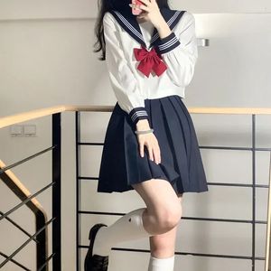 White Navy Sailor Suit School Girl Mundlif Japońskie Seifuku Student Girls Mundlids Costume Women Sexy JK plisted spódnica 240301