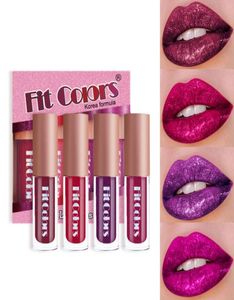 4 Colorsset Matte Metallic Lip Gloss Glitter Shimmer Flip Lip Gloss Set Long Lasting Waterproof Diamonds Pearl Liquid Lipstick2222042