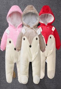 Roupas de bebê inverno grosso quente quente macacão robe romper recém-nascido dos desenhos animados urso bonito bebê menino macacão bebê menina com capuz macacão LJ21712156