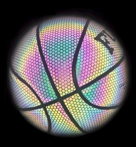 Säljer PU Basketball Reflective Ball Glow Basketball Size 7 utomhus inomhusboll Glödande lysande basketbol gåva 240306
