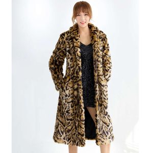 Versione coreana del cappotto da donna in pelliccia sintetica lunga con stampa leopardata in peluche addensato invernale, cappotto casual e caldo 772342