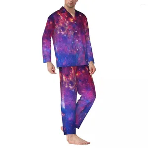 Mäns sömnkläder Galaxy Sky Print Pyjamas Set Spring Colorful Milky Way Warm Room Men Two Piece Vintage Overdimensionerad grafisk nattkläder