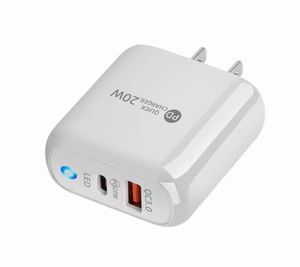 PD 20W 18W Fast Charger QC30 Typ C Quick Charger 2 Port USB Adapter US EU UK Plug Wall Charger för iPhone 14 13 12 11 Pro Max Hu5655444