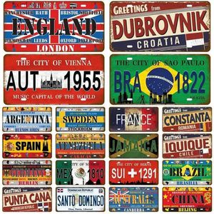 Metal Painting Russia Spain Metal Sign France Tin Sign Plaque Germany USA Country Flag Tinplate Plate For Wall Home Restaurant Craft Bar Decor T240316