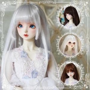 13 14 16 Bjd Dolls Gray Blue Color Bangs Long Hair Children Play House Diy Dress Up Toy Gifts 240223