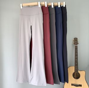 LU-001 Calças compridas flare com leggings, calças de ioga de cor sólida, flexões justas para fitness e esportes, leggings de cintura alta, roupas esportivas elásticas e respiráveis