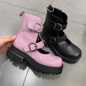 Casual Shoes Chunky Round Toe Mary Jane Women's Muffin Platform Hollowed Out Roman Single Shoe dragkedja Belt Buckle High Top Cool Boots