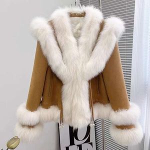 Haining Women's 2023 Winter Korean Genuine Fox With Plush Fashion High Grade Fur Coat 402226