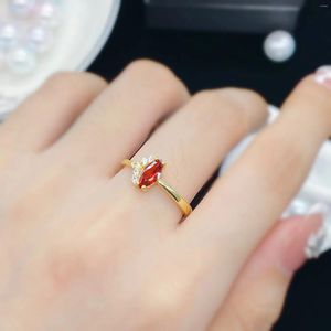 Cluster Rings Online Red Live Selling Product Plated With 24k Gold Imitation Natural Garnet Open Ring for Women