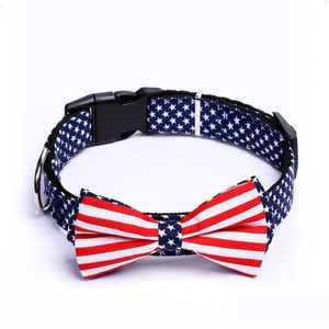 Dog Collars & Leashes Plaid Printing Camouflage Pets Dog Collars Cute Striped Bowknot Puppy Cats Neck Bow Tie Bldog Decoration Collar Dhr6C