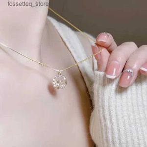 Pendant Necklaces Universe Colorful Zircon 14k Yellow Gold Necklace for Women Personalized Fashion Daily Accessories Party Jewelry Birtay Gifts L240309