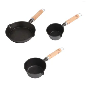 Pannor mini gjutjärn stekpanna panna liten omelett matlagning bärbar svart hållbar dubbelsidig hällande pipdesign trähandtag