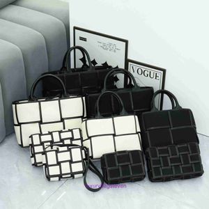 Factory Outlet Wholesale Bottgss Ventss Cassette Tote bags for sale 2023 New Black and White Checkered Woven Bag Canvas Cowhide Small Square With Real Logo