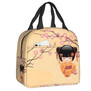 Borsa da pranzo per bambola Kokeshi personalizzata carina da donna Contenitore termico più fresco caldo per borse da picnic per alimenti per studenti scolastici 240226