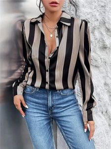 Women's Blouses Elegant Shirts & Black Striped Print Simple Shirt 2024 Spring Summer Plus Size Female Clothing Blouse Tops