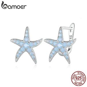 925 Sterling Silver Blue Opal Starfish Ear Buckles Delicate Sea Star Hoop Earrings for Women Fine Jewelry 240301