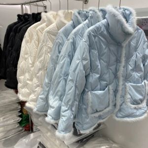 Mäntel 2023 Neue Winter Natürliche Nerz Unten Jacke Frauen Kurze Stickerei Stehkragen Lose Weiße Ente Unten Mantel Weiche warme Parker