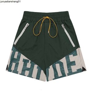 Designer Shorts Rhude Summer Fashion Mens Beach Pants Men Streetwear Brand Rhude Patchwork Color Contrast Printing Casual Loose Green S-xl