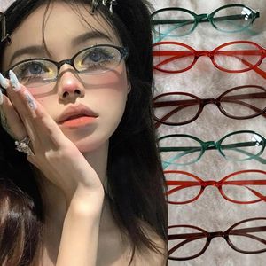 Solglasögon Y2K Retro Blue Green Oval Small Frame Glasses Women's Anti Light 2024 Fashion Style Eyeglasses Eyewear