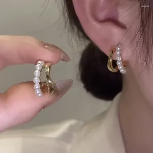 Ohrstecker Wintrue Elegantes Metall Herzförmige Rückseite Hängende Perle 2024 Koreanischer Modeschmuck Für Frau Zubehör Großhandel