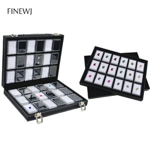 Portable PU Leather Gem Stone Suitcase Diamond Display Storage Tray Case 18 Plastic Box With Cardboard Lid Bead Gem Jars Insert 240307