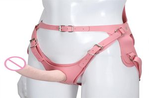 Rosa Pu Leather BDSM Bondage Strap On Dildo Strapon regolabile Mutandine Senza spalline Strapon Harness Giocattolo del sesso lesbico per le donne MX200426826223