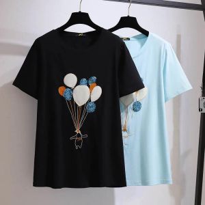 Tops 150Kg Plus Size Women's Bust 153 Summer Loose Embroidered TShirt ShortSleeved Top Black Blue 5XL 6XL 7XL 8XL 9XL