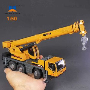 Diecast Model Cars Huina 1702 1/50 Scale Alloy Model Truck-Mounted Crane Model Simulation Construction Engineering Vehicle Crane Childrens Toy Car T240309
