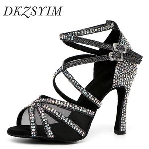 Dkzsyim Rhinestone Women Latin Dance Shoes Latin Salsa Girl Dancing Shoes Black Shiny Ballroom Dance Shoes for Girls Ladies 240304