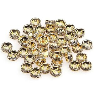 500st Mall Metal Alloy 18k Gold Silver Color Crystal Rhinestone Rondelle Loose Beads Spacer för DIY -smycken som gör hela 244F