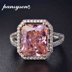 Pansysen 100% solid 925 srebrne pierścienie dla kobiet 10x12 mm różowy spinel diamentowy drobna biżuteria ślub poręczy zaręczynowy 332o