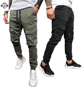 Einfarbige Multipocket Men039s Running Cargo Pants Gym Jogging Baumwollhose Praktische große Tasche City Tactical Combat Pa7075632