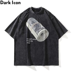 Ícone escuro dólar americano oversized hip hop camiseta masculina 2022 verão camiseta de algodão