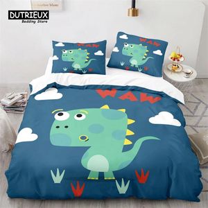 Set di biancheria da letto Copripiumino con dinosauro di cartone animato Set di animali carini Twin per bambini Ragazzi Ragazze Decor Piumino in microfibra con federe