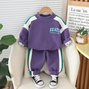 Giyim Setleri Bahar Bebek Erkekler Mektubu Baskı Renk Eşleşen Uzun Kollu Sweatshirt Üst Pantolon Çocukların Gündelik Giysileri