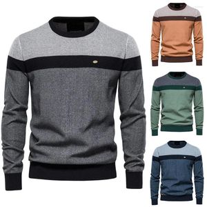 Herrenpullover, gespleißt, lockerer Y2K-Pullover, Winter, Herren, lässig, Kontrastfarbe, Rundhalsausschnitt, hochwertiger gestrickter Pullover