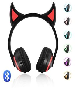 Mais novo bluetooth estéreo gato orelha fones de ouvido piscando brilhante gato fones de ouvido jogos fone de ouvido 7 cores luz led varejo203953978