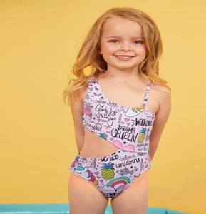 Badeanzug für Kleinkinder und Mädchen mit Cartoon-Grafik und Ausschnitten SHE0123464753973087395