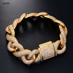 Designer de jóias luxo completo aaaaa cz diamante hip hop 15mm 18k banhado a ouro latão gelado infinito link cubano pulseirahiphop