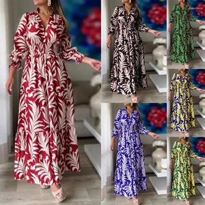 Casual Dresses 2024 Floral Printed CottageCore Long Sleeve Tunic Wrap Dress Sexig Split Boho Inspired Summer Dresse Hippie Chic Vestidos