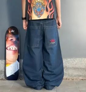 JNCO Letter Brodery Gothic Jeans For Men Hip Hop Street Skate Baggy Denim Pants Y2K Retro Harajuku Straight Wide Leg Trousers 240309