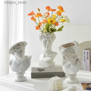 Vases Modern Nordic Style Creative Portrait Vase Human Head Flower Vases Decorative Ornaments Resin David Home Flowers Art Decor L240309