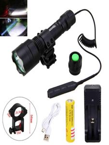 Taktyczne polowanie T6 Białe światło LED Hunting Flashlightrifle Mount zdalny przełącznik ciśnienia118650 BatterySB ładowarka 210322606878