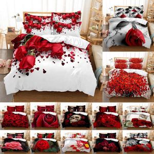 Red Rose Bedding Set Quilt Däcke Cover Comporter Pillow Case 3D HD Double Full King Queen Twin Single 3st 2st Bedroom Flower2795