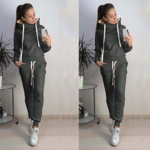 Anzüge Herbst Winter Frauen Hoodies 2 Stück Set Trainingsanzug Sportwear Fleece Hoodies Pullover Sweatshirts Hosen Jogger Warme Outfits