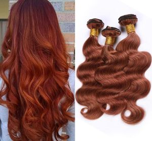 Miedziane czerwone peruwiańskie przedłużenia dziewiczych włosów fala ciała 33 ciemne kasztanki splatają ludzkie włosy Reddish Brown Remy Hair 3 Pakiet de1427970